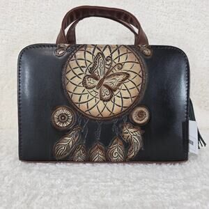Dreamcatcher Embossed & Hand Painted Mexican Brown Vegan Leather Handbag